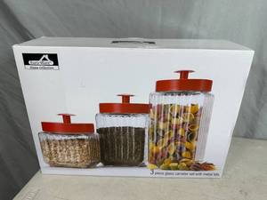 New 3 pc Set of Glass Kitchen Canisters