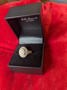 Size 7 1.5 Carat Mined Diamond 14 Carat Gold Cushion Bridal Ring, Never Worn