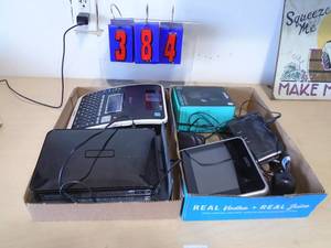 2 Flat of electronics. As shown. CASH ON SITE ONLY. PICKUP IS MONDAY MAY 11TH FROM 11 AM TO 4 PM. REGARDLESS WHAT THE SCHEDULE STATES.