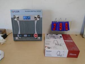 Electronic scale & new kitchen faucet. As shown. CASH ON SITE ONLY. PICKUP IS MONDAY MAY 11TH FROM 11 AM TO 4 PM. REGARDLESS WHAT THE SCHEDULE STATES.