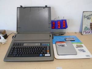 Electronic typewriter & 110 lb scale. As shown. CASH ON SITE ONLY. PICKUP IS MONDAY MAY 11TH FROM 11 AM TO 4 PM. REGARDLESS WHAT THE SCHEDULE STATES.