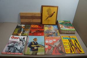 Vintage Gun Magazines and Wood Art