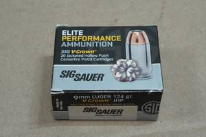 20 Sig Sauer 9mm 124 Gr V-Crown JHP Ammo