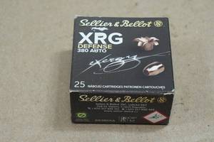 25 Sellier & Bellot XRG Defense .380 Auto 77 Gr HP Ammo