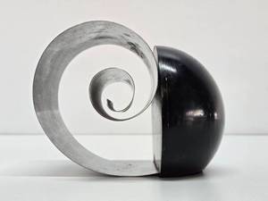 Signed Mid Century Designer Deco Chrome Spiral Bookend - Fred Farr for Revere