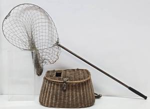 Old Vintage Fishing Creel &amp Net