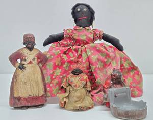 Group of Vintage &amp Antique Black Americana Dolls Cast Iron Doorstop etc