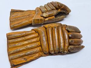 Pair of Old Vintage Lowe &amp Campbell Leather Hockey Gloves