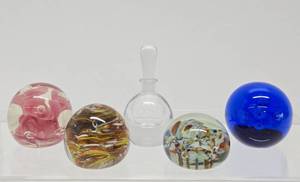 Hand Blown Art Glass Paperweights &amp Crystal Bottle - Mantorp Sweden, Bruce Box etc