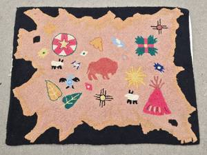 Great Looking Vintage Handmade Native American Style Hooked Rug