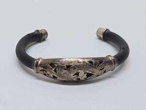 Vintage Sterling Silver &amp Leather Cuff Bracelet