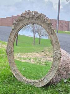 Ornate Antique Oval Hall Mirror #1