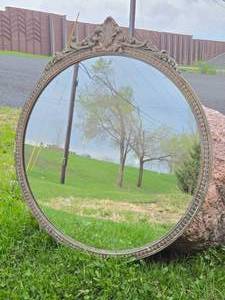 Ornate Antique Round Hall Mirror #2