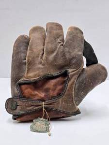 Old Vintage Hibbard, Spencer, Bartlett &amp Co Baseball Glove wOriginal OVB Hardware Store Tag