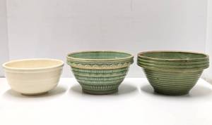 3 Old Vintage Stoneware Mixing Bowls&nbsp