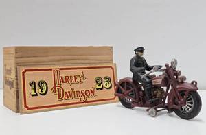 Antique Style Cast Iron HARLEY DAVIDSON Motorcycle Toy #2 - wWood Box