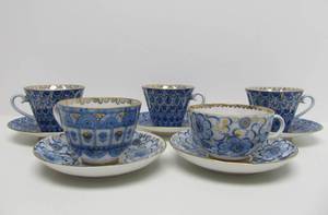 Excellent Group of 5 Signed Teacups &amp Matching Saucers - Made in USSR
