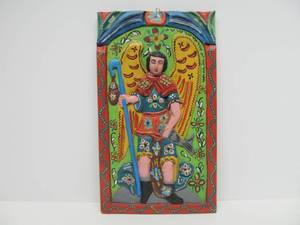 Vintage Carved &amp Painted Wood Folk Artwork - Archangel Michael