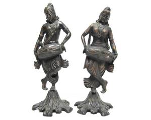 Pair of Larger Vintage Cast Metal Hindu Figural Statues - 14