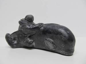 Handmade Vintage Alaskan Style Whale Rider Stone Sculpture by Wolf Sculptures&nbsp