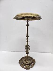 Ornate Vintage Cast Metal Pedestal Table wMarble Top&nbsp