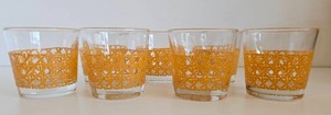 Set of 7 Vintage Mid Century Rocks Glasses wLatticework Design