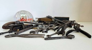 Large Lot of Vintage &amp Antique Wrenches Tools &amp Metal Hardhat
