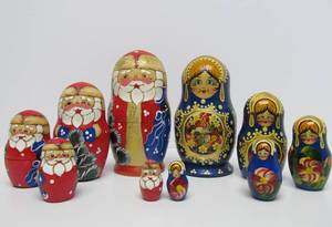 2 Sets of Handpainted Russian Matryoshka Nesting Dolls