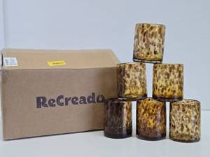 Set of 6 Brand New Leopard Design Recreado Hand Blown Glass Tumbler Glasses