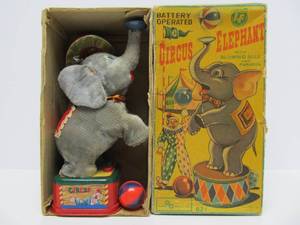 Old Vintage Battery-Op Circus Elephant Toy w Original Box
