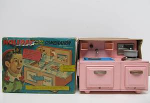 Vintage Pink Holiday Sink-Stove Combination Tin Toy wOriginal Box