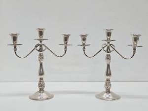 Large Pair of Signed Royal Danish Weighted Sterling Silver Candelabras&nbsp
