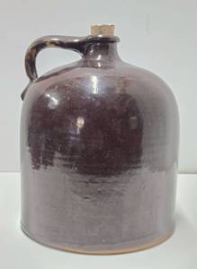 Nice Antique Brown Stoneware Whiskey Jug wCork