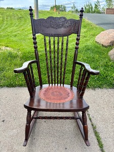 Great Condition &amp Quality Vintage High Back Windsor Rocker wEagle Design