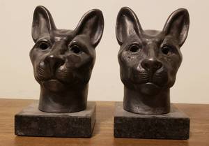 Very Cool Large Set of Cast Iron on Granite Cat Bookends