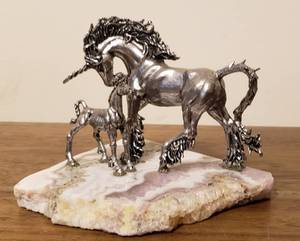 Pewter Unicorn Display on Polished Stone Base
