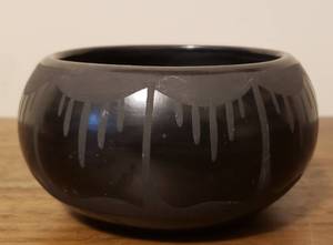 Vintage Native American Black on Black Pottery Bowl