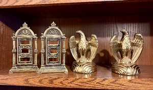 2 Sets of Vintage Brass Bookends - Eagles &amp Large Brass Doors