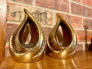 Great Looking Mid Century Brass Flame Bookend Set by Ben Seibel
