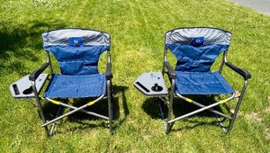 Pair of New or Like-New TIMBER RIDGE Camp Chairs wFold-Up Side Tables