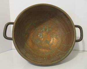 Large Antique Copper Bowl wHandles