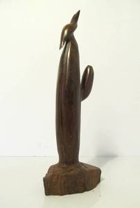 Nicely Carved Vintage Southwestern Hardwood Cactus Sculpture wBird