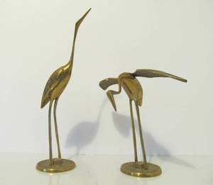 Mid Century Solid Brass Crane Statues