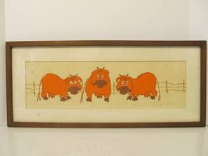 Great Looking Vintage 1960s-70s era Hand Signed Lithograph - Cows