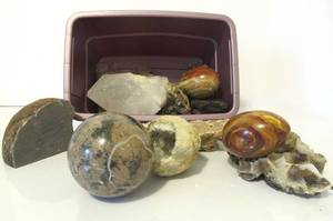 Large Group of Rocks, Carved Stone Spheres, Geodes etc