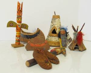 Group of Handmade 1950s era Native American Wooden Items