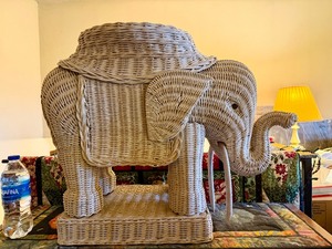 Large Wicker Elephant Planter Statue