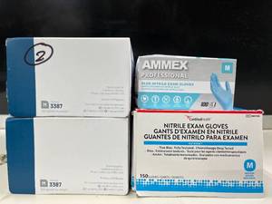 MSRP $150 Lot of 4 boxes (2 Cranberry, 1 AMMEX, 1 Cardinal Health). Total 850 blue nitrile exam gloves. Size Medium. Medical-grade, powder-free &amp latex-free. Textured for superior grip &amp chemo-drug tested for safety.