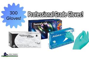 Lot of 3 boxes of professional gloves  Aurelia, Alasta, & Nitriderm  300 gloves total  Size Medium. Latex-free, powder-free medical-grade nitrile. Features textured fingertips for superior grip and thin-film technology for enhanced tactile feel.