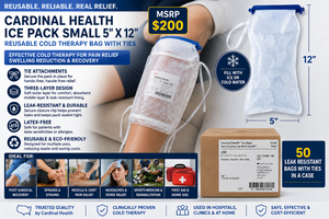 MSRP $200 NEW Cardinal Health Ice Bags With Ties Small Size Ref #11400-100 Case Of 50 Medical Grade Cold Therapy Bags Latex Free Great For Clinics, Athletic Training, Physical Therapy, Sports Teams, First Aid &amp Home Recovery